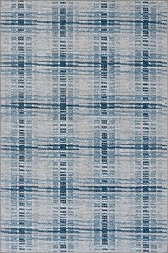 Dash & Albert Andri Plaid Blue Machine Washable Rug, 4 X 6 Feet, Blue/White Plaid Pattern