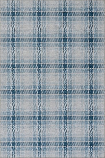 Dash & Albert Andri Plaid Blue Machine Washable Rug, 5 X 8 Feet, Blue/White Plaid Pattern