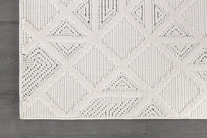 Modern Micro Loop Indoor Area Rugs for Living Room Bedroom Kitchen Geometric Square White 8x10 Luxury Durable Low and High Pile Non-Shedding Stain Resistant Soft Area Carpet 8 x 10