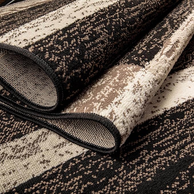 Superior Indoor Runner Rug, Jute Backing, Plush Modern Rugs for Entryway, Kitchen Floors, Office Floor Cover, Color Block Rugs, Rockwood Collection, 2' x 11', Chocolate