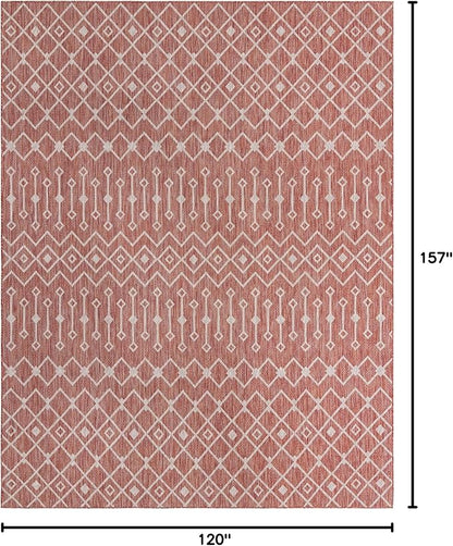 Unique Loom Outdoor Trellis Collection Area Rug - Tribal Trellis (10' x 13' 1" Rectangle, Rust Red/ Ivory)