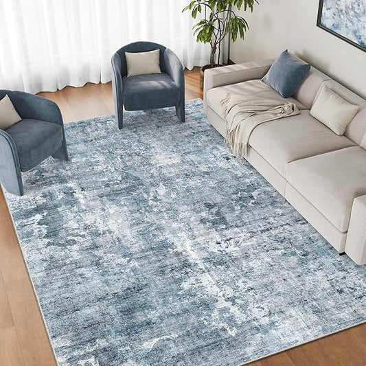 Abstract Rug 5x7 Machine Washable Area Indoor Blue Low Pile Non-Slip Foldable Thin Accent Rugs for Bedroom Living Room Dining Room
