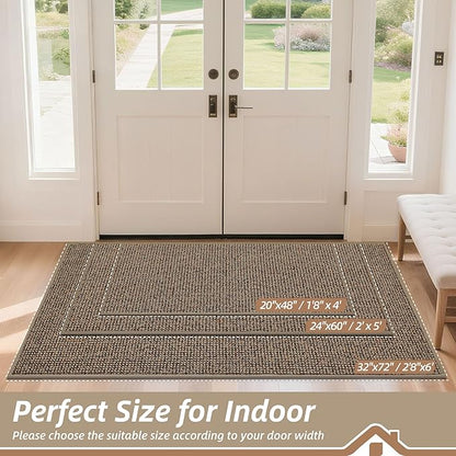 BEQHAUSE Dirt Trapper Door Mat 20" x 48", Non-Slip Washable Doormats Entrance Mat, Dirt Resistant and Absorbent Welcome Mat, Low Profile Floor Mats for Front Back Door and Entryway, Beige