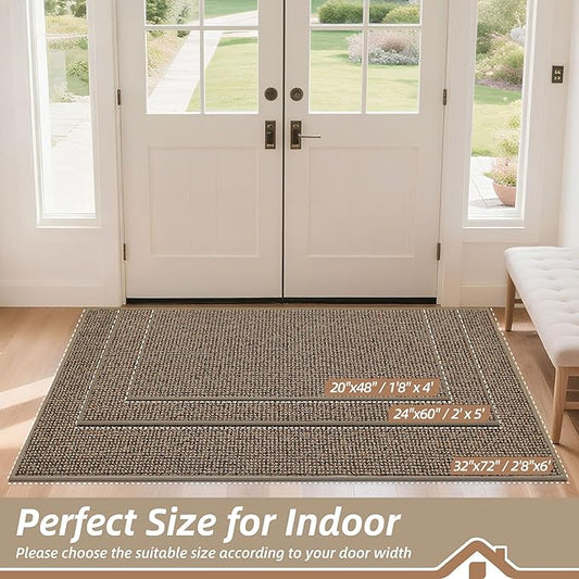 BEQHAUSE Dirt Trapper Door Mat 24" x 60", Non-Slip Washable Doormats Entrance Mat, Dirt Resistant and Absorbent Welcome Mat, Low Profile Floor Mats for Front Back Door and Entryway, Beige