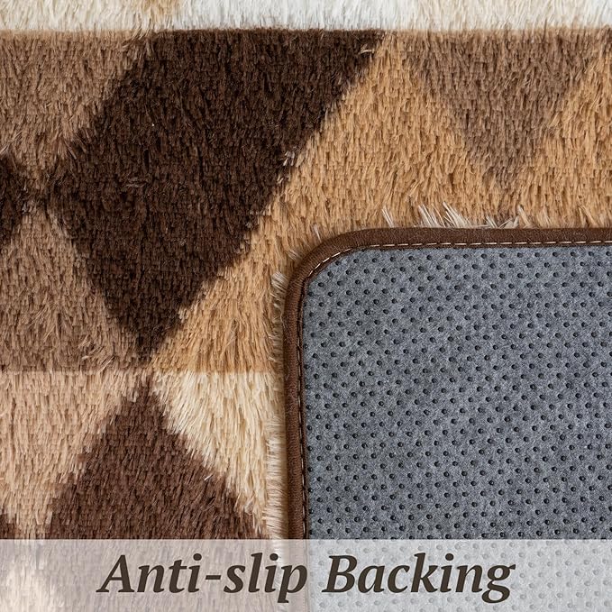 4x6 Area Rugs for Living Room Bedroom, Soft Fluffy Shaggy Bedside Rug, Indoor Floor Carpet for Kids Playroom, Dorms, Nursery Rooms, Home Decor (Coffee Ombre 4'x6')