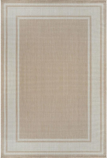 Beverly Rug Outdoor Rug 6x9 Modern Bordered Area Rugs for Indoor and Outdoor Patio Deck Porch Garden Waterproof Weather Sun Resistant Washable Outside Carpet (6 x 9 Beige)