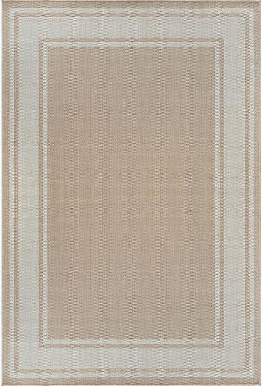 Beverly Rug Large Outdoor Rug 10x14 Modern Bordered Area Rugs for Indoor and Outdoor Patio Deck Porch Garden Waterproof Weather Sun Resistant Washable Outside Carpet (10 x 14 Beige)