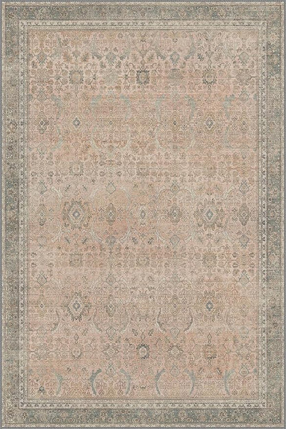 6x9 Area Rug Machine Washable Boho Rug for Living Room,Ultra-Thin Low Pile Carpet,Lightweight Indoor Printed Rug,Non Slip Floral Area Rug for Bedroom, Dining Room, Home Office,Light Beige