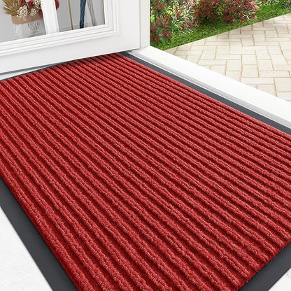 OLANLY Front Door Mat Indoor Outdoor Entrance, Waterproof Heavy Duty Doormat, Fade Resistant, Low Profile, Easy Clean Patio Porch Welcome Floor Mats for Entry, 33x21, Red