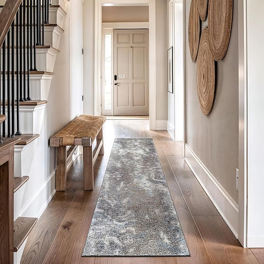 Rugshop Abstract Marble Shag Runner Rug Blue 2' 3" x 12' Great for Long Hallways, Open Entryways, or Galley Kitchens