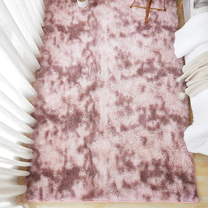 Andency Area Rugs 9x12 for Living Room Home Decor, Large Shaggy Bedroom Carpet, Non-Slip Big Shag Indoor Thick Soft Fluffy Furry Fur Area Rugs for Kids Dorm Nursery Aesthetic, Tie-Dyed Dusty Pink