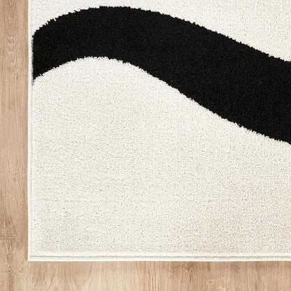 Abani Abstract Beige/Black Area Rug - 6'x9' - Modern Curved Line Design - Deco Collection - Easy to Clean - Durable for High Traffic Areas - Bedroom, Office & Kitchen - Medium Pile
