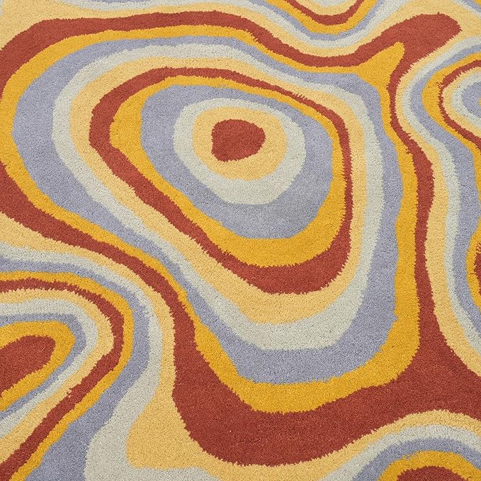 Irregular Shaped Handmade Wool Area Rug | Modern Colourful Stripe Premium Carpet | Perfect for Living Room, Bedroom, Dining Room & Home Decor (Desert, 8x8 ft)