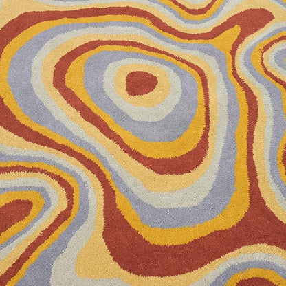 Irregular Shaped Handmade Wool Area Rug | Modern Colourful Stripe Premium Carpet | Perfect for Living Room, Bedroom, Dining Room & Home Decor (Desert, 6x6 ft)