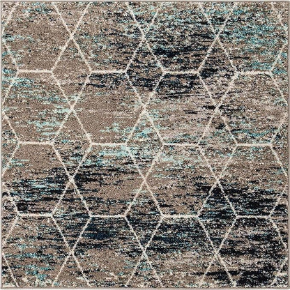 Unique Loom Trellis Frieze Collection Area Rug - Geometric (4' Square, Blue Multi/ Ivory)