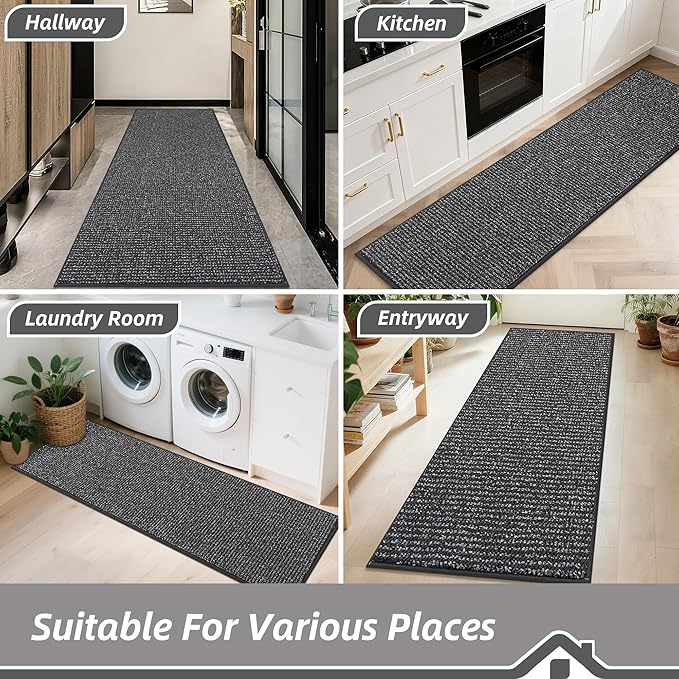 BEQHAUSE Hallway Runner Rugs 2x8, Hallway Rug Non-Slip Washable(Rolled-Up NO Creases), Runner Rug Absorbent Stain Resistant Hall Rug Carpet Runner, Entryway Rugs Floor Mat Laundry Room Rugs, Charcoal