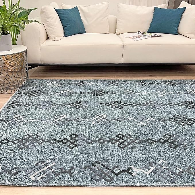 Alfa Rich 3x10 Bluish Gray Washable Area Rugs for Living Room Hallway Kitchen Decor Cotton Runner