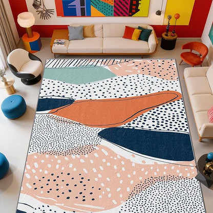 Color Block Rugs for Living Room - Polka Dot Bohemian Area Rugs 7x10, Abstract Multicolor High Traffic Lightweight Extra Large Carpet Home Decor #C051