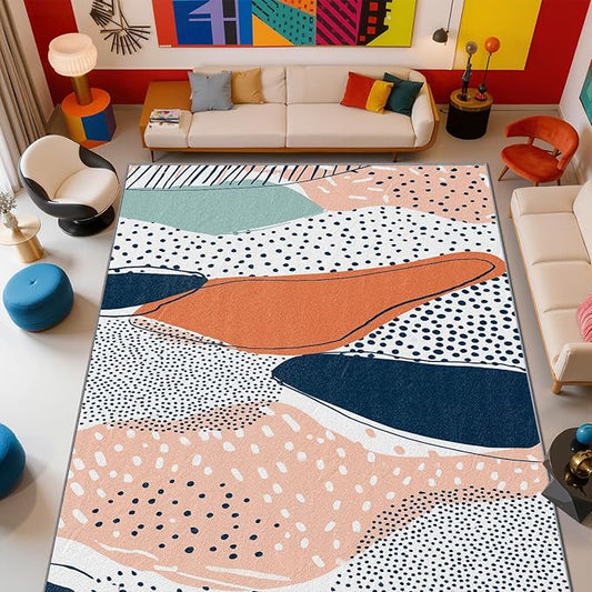 Abstract Rug, Polka Dot Color Block Area Rugs 5x6, Boho Multicolor Non Slip Thin Carpets House Decor #C045