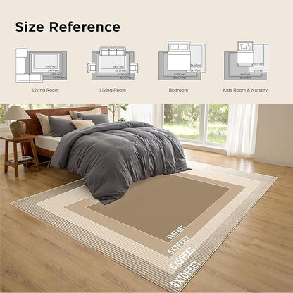 Bedsure 9x12 Faux Wool Area Rugs for Living Room, Machine Washable Carpet, Non-Slip Backing, Pet Friendly Throw Rug for Bedroom Dining Room, Linen