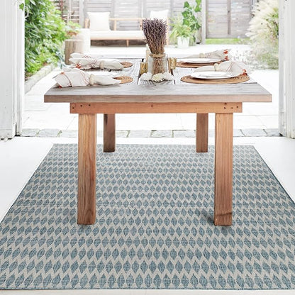 FH Home Flat Woven Outdoor Rug - Waterproof, Easy to Clean, Stain Resistant - Premium Polypropylene Yarn - Geometric - Patio, Porch, Deck, Balcony - Giza - Aqua - 5ft 2in x 7ft 6in