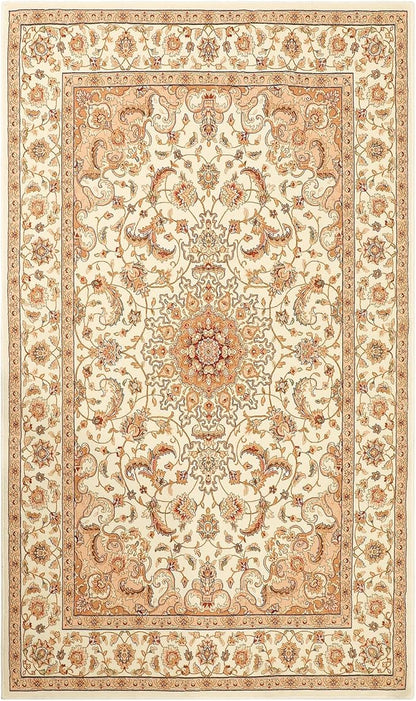 COMSLE Boho Area Rug, 3' x 5' Machine Washable Rugs for Entryway Faux Wool Large Rugs Distressed Throw Rug Non-Slip Floor Carpet for Indoor Bedroom Kitchen Living Room Cream/Beige-2