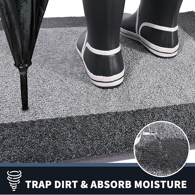 PURRUGS Dirt Trapping Door Mat 32" x 84", Non-Slip/Skid Machine Washable Entryway Rug, Shoes Scraper, Throw Rug, Super Absorbent Area Rug for Muddy Wet Shoes and Paws, Light Grey & Grey