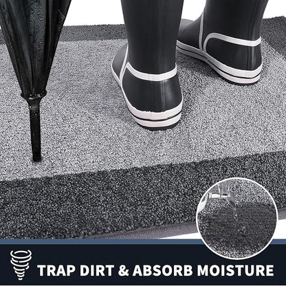 PURRUGS Dirt Trapping Door Mat 32" x 84", Non-Slip/Skid Machine Washable Entryway Rug, Shoes Scraper, Throw Rug, Super Absorbent Area Rug for Muddy Wet Shoes and Paws, Light Grey & Grey