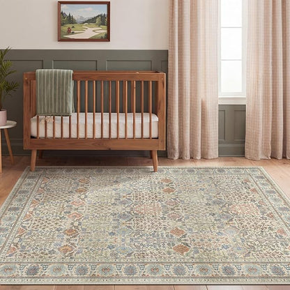 Bavni Area Rugs for Living Room, 5x7 Area Rugs Non-Slip Washable，Ultra-Thin Aesthetic Boho Rug for Bedroom Dinning Room Office, Earth Yellow