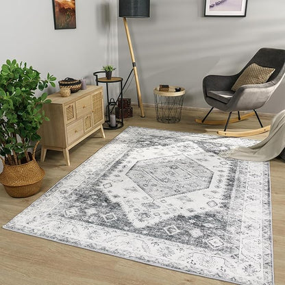 Paco Home Oriental Area Rug with Faded Vintage Look in Grey, Size: 5'3" x 7'3"