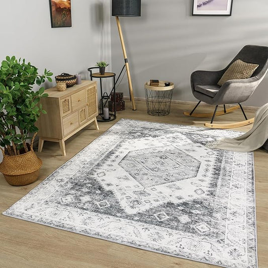 Paco Home Oriental Area Rug with Faded Vintage Look in Grey, Size: 5'3" x 7'3"