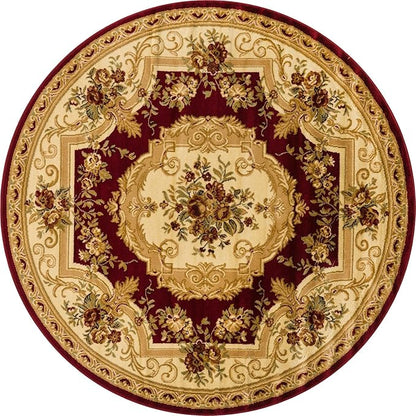Rugs.com Chateau Collection Rug – 6 Ft Round Red Medium Rug Perfect for Kitchens, Dining Rooms