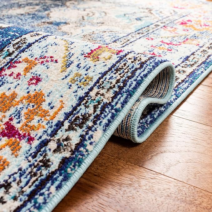 SAFAVIEH Monaco Collection Runner Rug - 2'2" x 22', Navy & Light Blue, Boho Chic Medallion Distressed Design, Non-Shedding & Easy Care, Ideal for High Traffic Areas in Living Room, Bedroom (MNC243N)