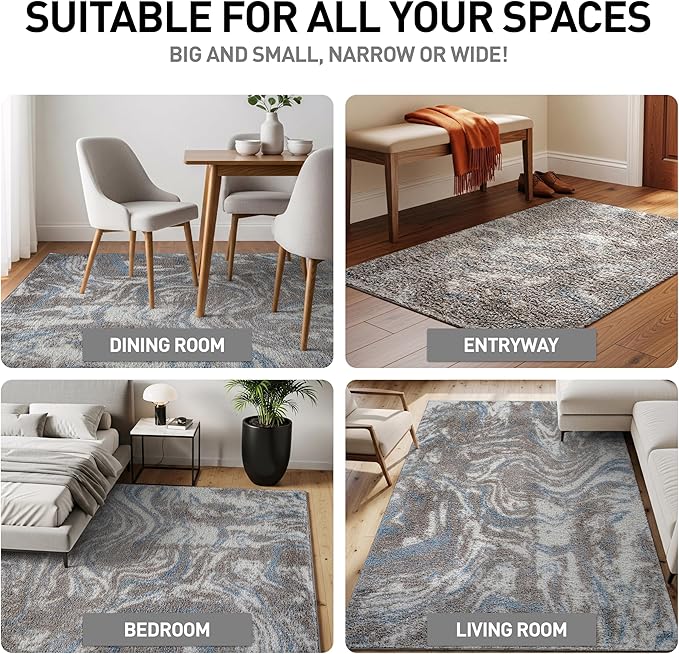 Rugshop Abstract Marble Shag Area Rug Blue 7' 10" x 10' Perfect for Large Living Rooms, Dining Areas, or Master Bedrooms