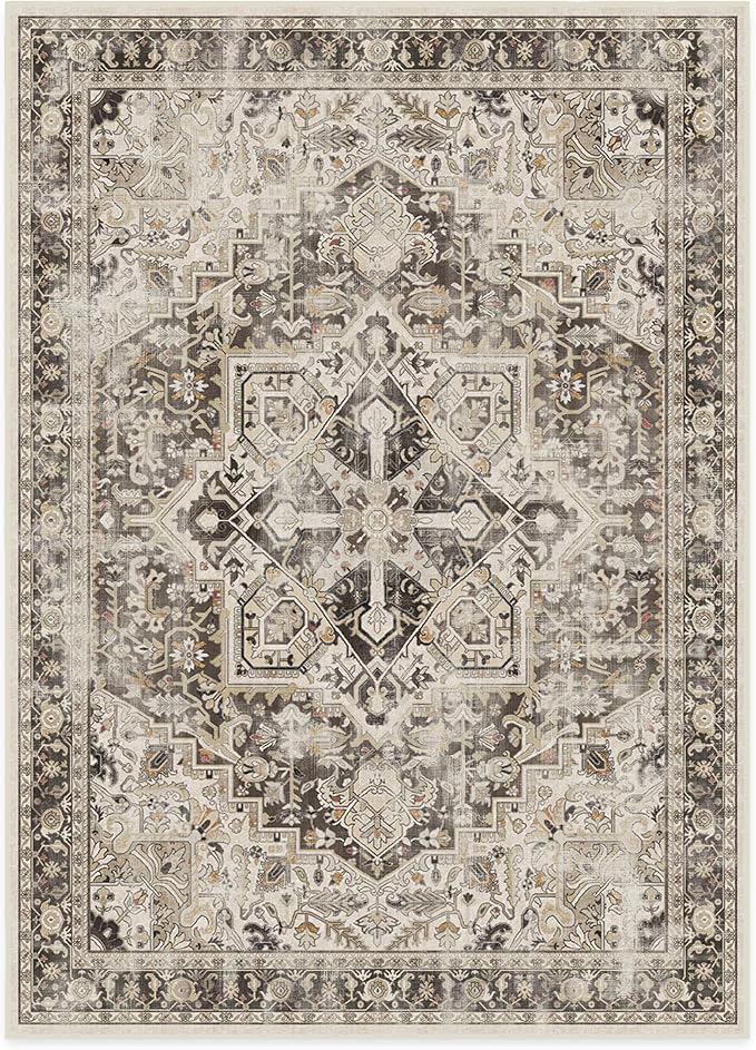 RUGGABLE Washable Vintage Area Rug – Kamran Hazel 10x14, Stain-Resistant, Non-Slip – Large Machine Washable Rugs for Living Room, Bedroom, Hallway, Entryway & Office–with Standard Pad