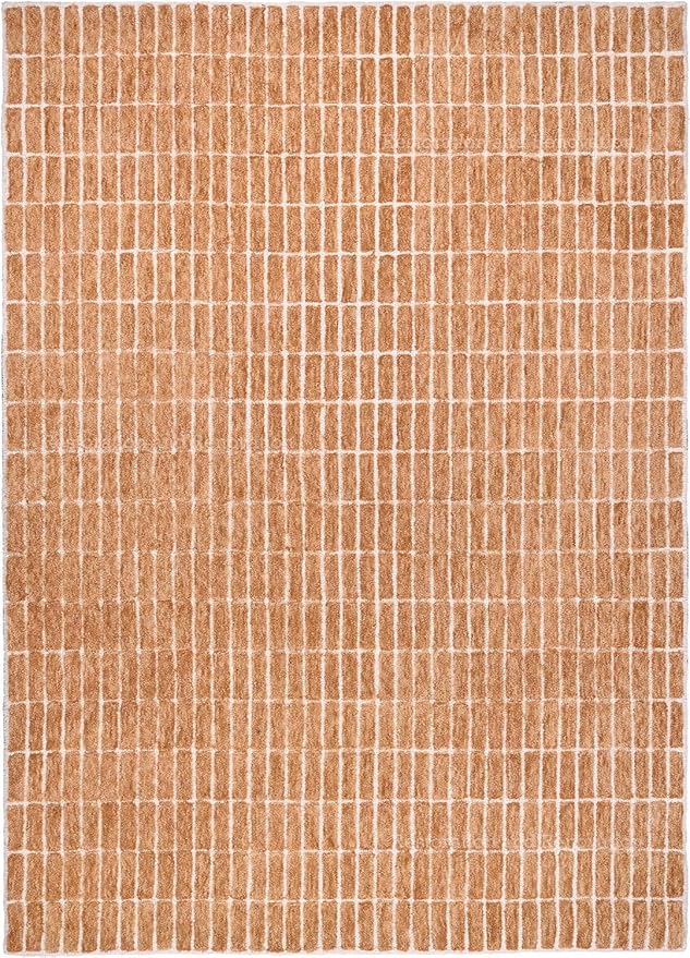 Hand-Tufted 100% Wool Area Rug – Unique Modern Geometric Grid Pattern, Soft Plush Textured Carpet for Living Room, Bedroom, Dining Room & Entryway (Gold, 8' x 12')