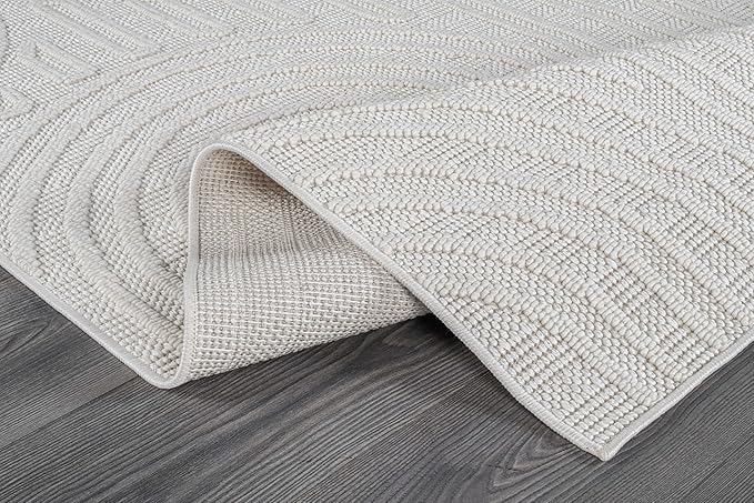 Beverly Rug Micro Loop Large Area Rug White 9x12 Modern Luxury Circle Geometric Durable Indoor Area Rugs for Living Dining Room Office Stain Resistant Non Shedding Casual Indoor Carpet White 9 x 12