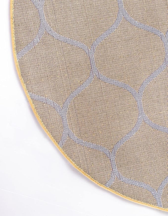 Rugs.com Lattice Frieze Collection Rug – 4' Round Yellow Medium Rug Perfect for Kitchens, Dining Rooms