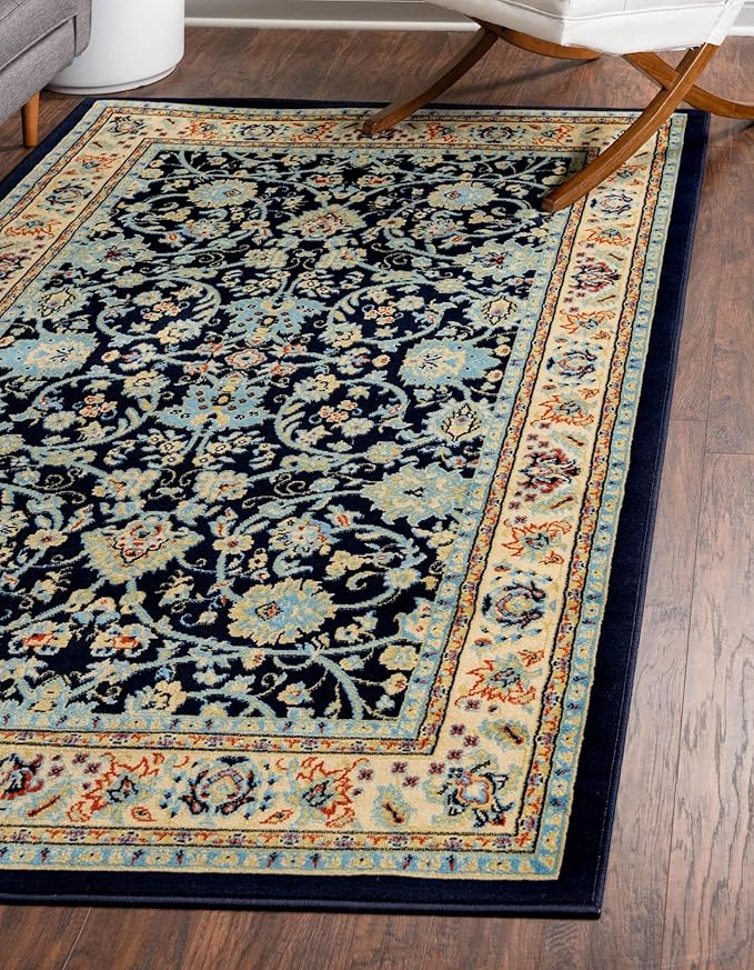 Rugs.com Yasmin Collection Rug – 8' x 10' Navy Blue Medium Rug Perfect for Living Rooms, Large Dining Rooms, Open Floorplans