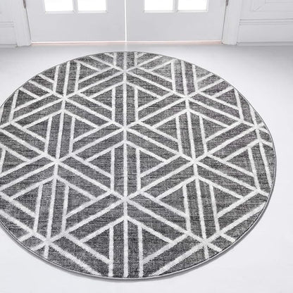 Rugs.com Lattice Trellis Collection Rug – 5 Ft Round Gray Low-Pile Rug Perfect for Kitchens, Dining Rooms