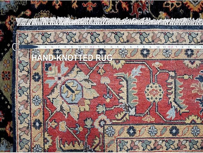 Carbon Black with Turkey Red Karjihooz Design with All Over Pattern Vegetable Dyes Pure Wool Soft Pile Hand Knotted Oriental Rug (9'x12')