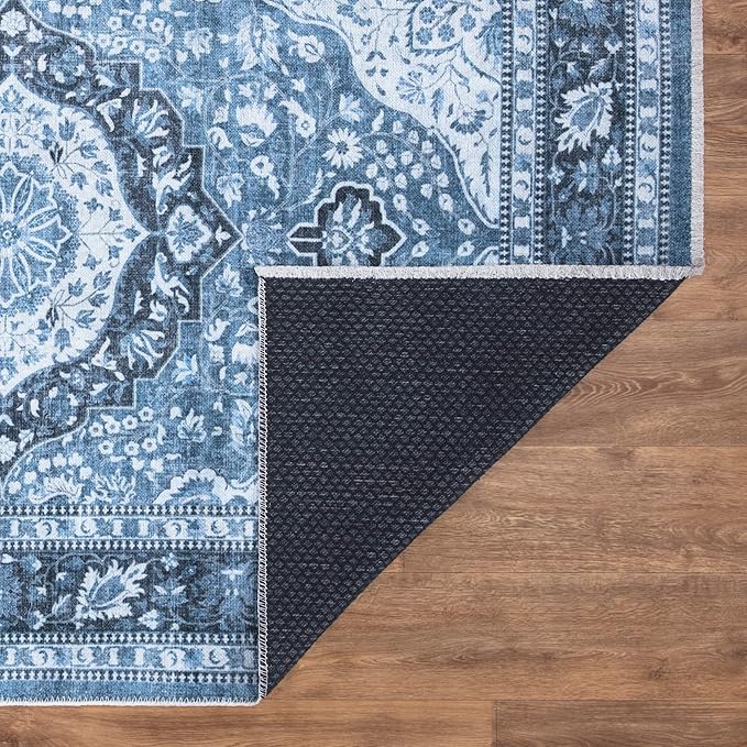 Bloom Rugs Caria Washable Non-Slip 9x12 Rug - Blue Traditional Area Rug for Living Room, Bedroom, Dining Room, and Kitchen - Exact Size: 9' x 12'