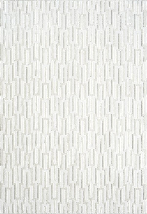 Abani Cream Area Rug for Living Room, Bedroom -Geometric Pattern - 8 x10 -Durable & Easy to Clean
