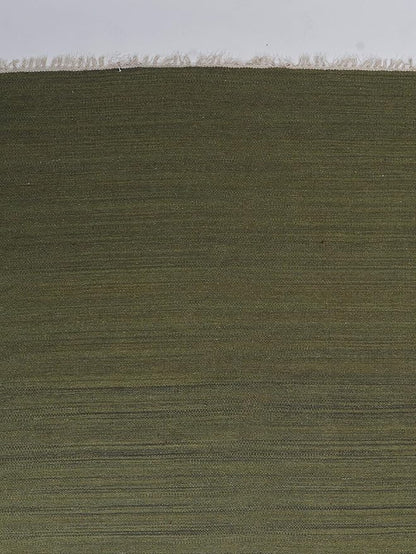Rugsotic Carpets Hand Woven Flat Weave Kilim Wool ECO-Friendly Area Rugs - 8'x10', Rectangle Shape, Olive Color, Solid Plain Design, Low Pile Handmade Area Rugs for Living Room, Bed Room (D00111)