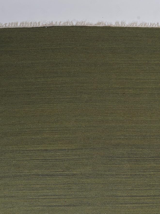 Rugsotic Carpets Hand Woven Flat Weave Kilim Wool 3'x5' Area Rug Solid Olive D00111