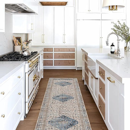 Washable Area Rug. Modern Farmhouse. Vintage. Turkish. Bohemian. Distressed. Oriental. Traditional. Rugs for Living Room. Dining. Bedroom. Office. Entryway. Foyer. (859NC, 2'5 x 9'8)