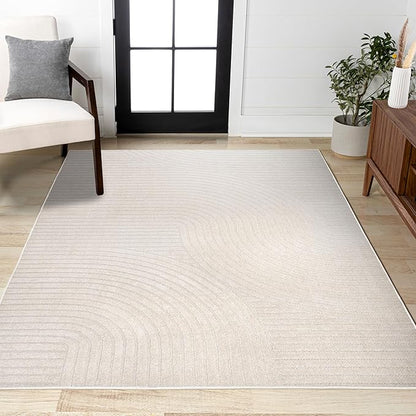 JONATHAN Y Hallie High-Low Curve Ivory/Cream Indoor/Outdoor Area Rug, 3x5, Minimalist, Pet Friendly, Non-Shedding, Stain Resistant, Hose-Washable for Backyard, Patio, Porch (SCN100B-3)