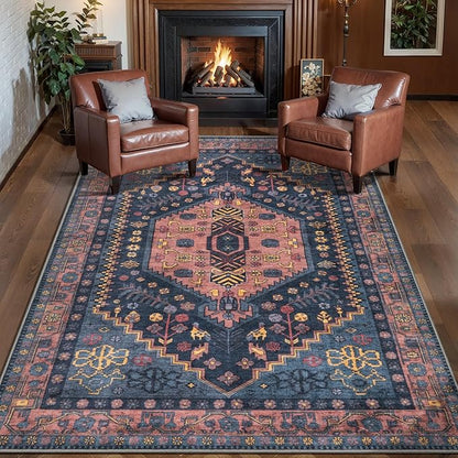 Ciicool 3x5 Area Rug, Washable Boho Rugs for Bedroom Non-Slip Indoor Low-Pile Mat Floor Oriental Carpet Vintage Rug for Kitchen Bedroom Living Room Office Dinning Foyer Decor