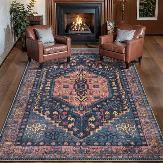 Ciicool 3x5 Area Rug, Washable Boho Rugs for Bedroom Non-Slip Indoor Low-Pile Mat Floor Oriental Carpet Vintage Rug for Kitchen Bedroom Living Room Office Dinning Foyer Decor