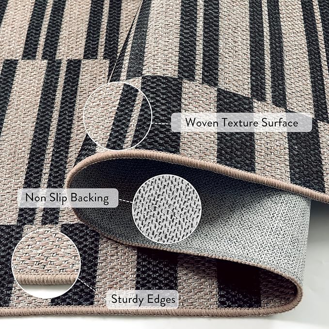 Lahome Striped Easy Jute Washable Runner Rug, Carpet Runners for Hallway 8ft Non Slip Kitchen Entryway Runner, Farmhouse Neutral Non Shedding Indoor Outdoor Carpet for Foyer Laundry Room